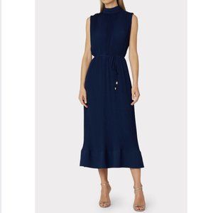 Milly Navy Melina Solid Pleated Dress